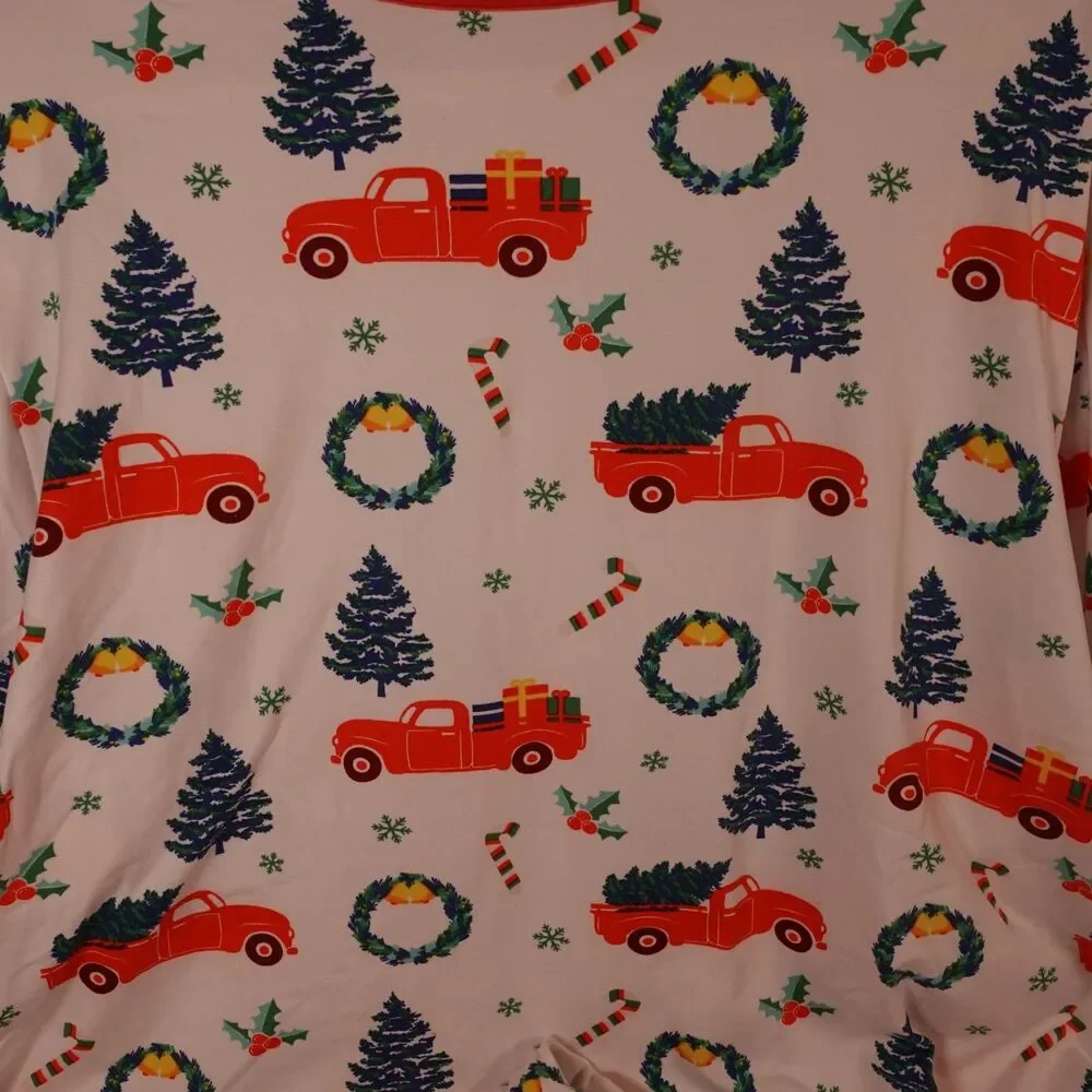 Christmas Pajamas 2 Piece Set Women's Size XL Super Soft White Red Truck Green